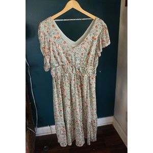 Luxology Baby Blue Floral Vintage Style Boho Midi Dress Size XL Cottagecore